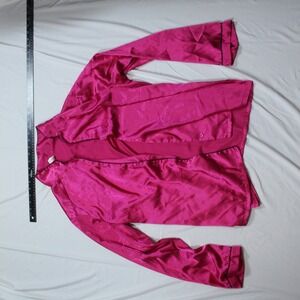 George Womens Pink Satin Pajama Set XL 16-18 Long Sleeve Button Up Fuchsia PJ
